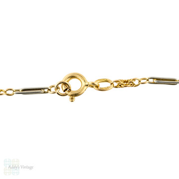 18ct & Platinum Necklace, Antique Fancy Oblong & Love Knot Links Chain. 38 cm / 15 inches.