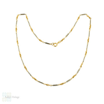 18ct & Platinum Necklace, Antique Fancy Oblong & Love Knot Links Chain. 38 cm / 15 inches.