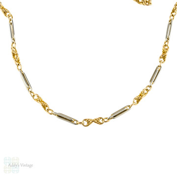 18ct & Platinum Necklace, Antique Fancy Oblong & Love Knot Links Chain. 38 cm / 15 inches.