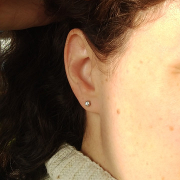 Baby Bezel Set Diamond Stud Earrings, Old Cut Diamonds in 9ct & Platinum.
