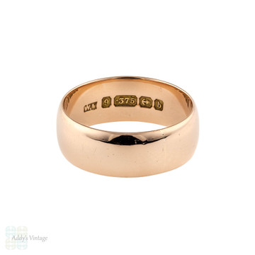 Antique 9ct Rose Gold Men's Wedding Ring, Classic 9k Edwardian Band. Size R.5 / 9.