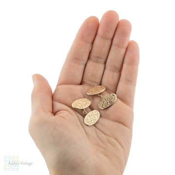 RESERVED Edwardian Cuff Links, 9ct 9k Rose Gold Antique Engraved Ivy Leaf Design Cufflinks.