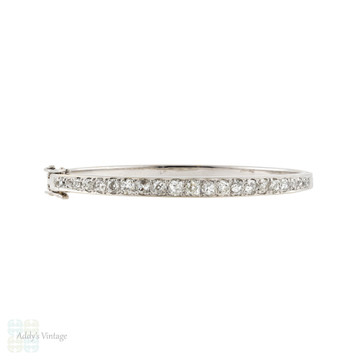 Old Mine Cut Diamond Bangle, 2 ctw Antique Diamond Bracelet 14k 14ct White Gold.