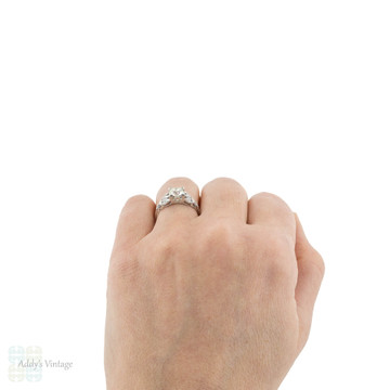 Old European Cut Diamond Engagement Ring, 1.19ctw Platinum 1930s Floral Design.