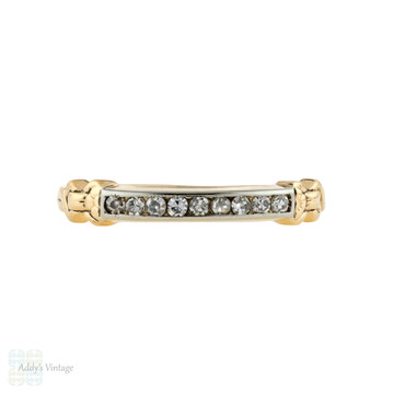 RESERVED Vintage 14k Diamond Wedding Ring, 9 Stone Two-Tone Band Circa 1940s Size J.5 / 5.