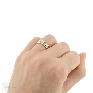 RESERVED Flower & Heart Engraved Diamond Wedding Ring, 1940s 14k Eternity Band. Size M.5 / 6.5.