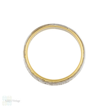 Diamond Half Hoop Wedding Ring, Vintage 18ct 18k Two Tone Gold Eternity Band Size S.5 / 9.5.