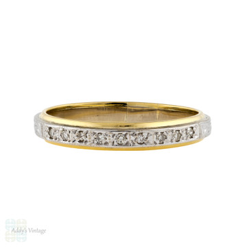 Diamond Half Hoop Wedding Ring, Vintage 18ct 18k Two Tone Gold Eternity Band Size S.5 / 9.5.