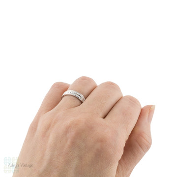 Wide 18ct Starburst Engraved Wedding Band, Star Design 18k White Gold Ring Size O / 7.25