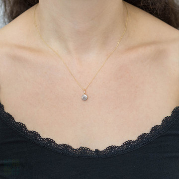 Floral Antique Diamond Cluster Pendant, 9ct & Platinum Old Cut Diamond Flower Charm.