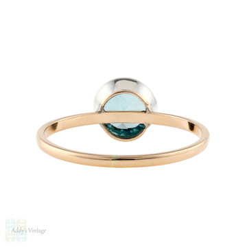 Blue Zircon Silver & 9ct Rose Gold Ring, Victorian Conversion Bezel Set Single Stone. 