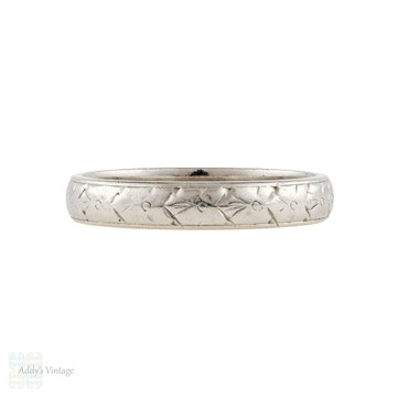 Vintage Floral Engraved Platinum Wedding Ring, Orange Blossom Pattern Vintage Band Size L / 5.75.
