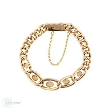Antique Opal 9ct 9k Rose Gold Bracelet, Edwardian Graduated Curb Link.