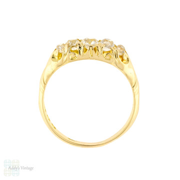 Victorian Old Mine Cut Diamond Ring, Graduated Five Stone 18ct 18k Yellow Gold Band.