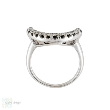 Vintage Diamond Halo Engagement Ring & Wedding Band Set. 18k 18ct White Gold Mid Century Ring Pair.