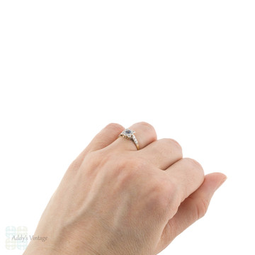 Art Deco Sapphire & Diamond Engagement Ring, Vintage Square Halo 18ct 18k Gold.