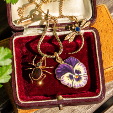 RESERVED Antique Enamel Pansy Pendant, Vintage Silver Gilt Edwardian Charm.