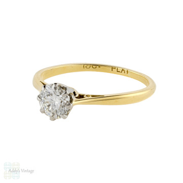 Vintage Diamond Engagement Ring, 0.50 ct Solitaire 18ct 18k Yellow Gold.