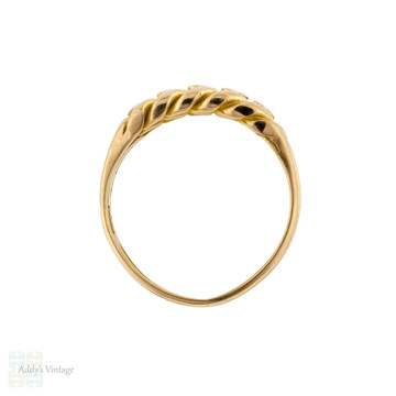 Victorian 18ct Keeper Ring, Wide Antique Braided 18ct Band 1890s.