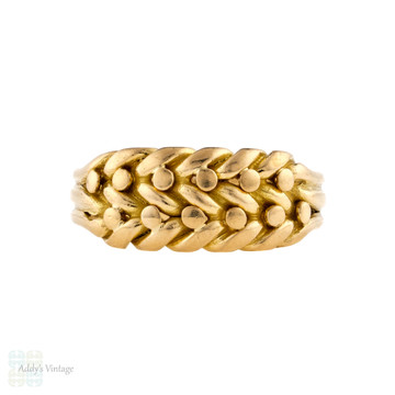 Victorian 18ct Keeper Ring, Wide Antique Braided 18ct Band 1890s.