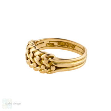 Victorian 18ct Keeper Ring, Wide Antique Braided 18ct Band 1890s.
