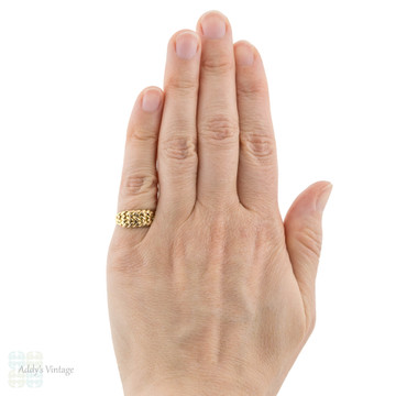 Victorian 18ct Keeper Ring, Wide Antique Braided 18ct Band 1890s.