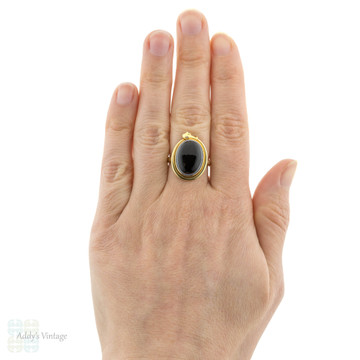 Antique Coiled Snake Ring with Diamond Eyes, 18ct 18k Bezel Set Banded Agate Conversion.