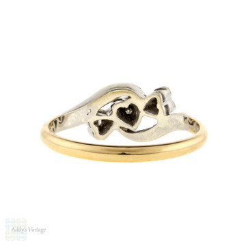 Vintage Heart Three Stone Diamond Engagement Ring, Art Deco 18ct & Platinum Crossover Design.