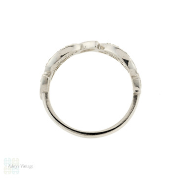 Platinum Mid Century Diamond Wedding Ring, Vintage 1940s Half Hoop Pierced Band.