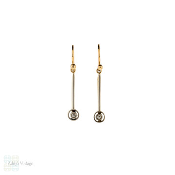 Antique Diamond Drop Earrings, Concentric Circle Target Design 18ct 18k Platinum Converted Dangles.