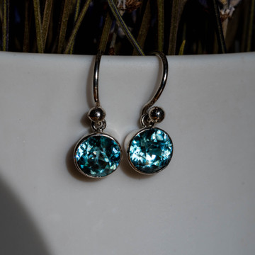 RESERVED Blue Zircon Silver Drop Earring Conversion,  Victorian Single Bezel Set Gems on Pierced Ear Wires.