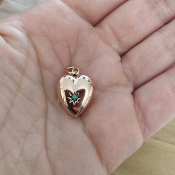 Edwardian Heart Locket, Antique 9ct 9k Rose Gold Turquoise Charm Pendant Circa 1900s.