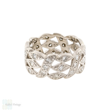 Diamond Eternity Wedding Ring, Vintage Platinum Full Hoop Anniversary Band Size O.5 / 7.5