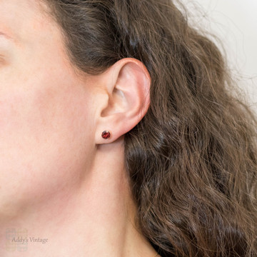 Garnet 9k 9k Rose Gold Bezel Set Stud Earrings, January Birthstone Earrings.