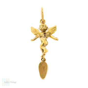 Angel Charm with Georgian Garnet Pear Drop, Antique Conversion 9ct Cherub Charm.