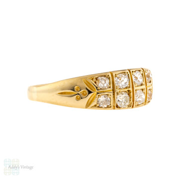 Antique Double Row Diamond Ring, Victorian 18ct 18k Wide Old Mine Cut Band.