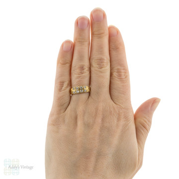 Antique Double Row Diamond Ring, Victorian 18ct 18k Wide Old Mine Cut Band.