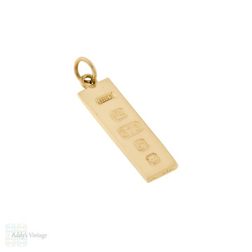 Vintage 9ct Yellow Gold Ingot Charm Pendant, 9k London 1978 English Hallmarks.