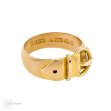 Victorian Buckle Ring, Wide 9ct 9k Yellow & Rose Gold Buckle Band Circa 1880s.