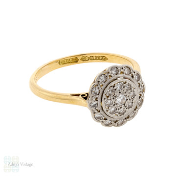 RESERVED Art Deco Diamond Engagement Ring, Target Style Diamond Cluster 18ct Gold & Platinum.