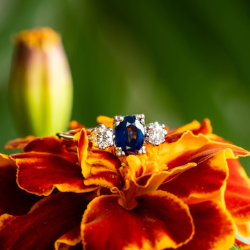 Sapphire & Diamond Engagement Ring, Vintage 18ct 18k Gold & Platinum Three Stone Ring.