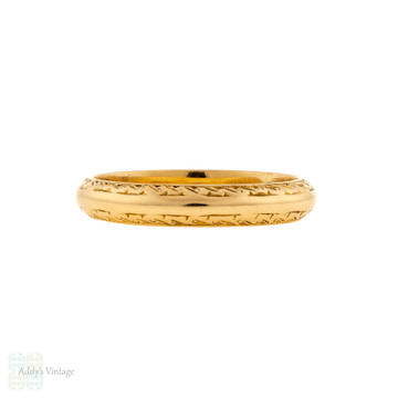 Vintage Engraved 22ct Gold Wedding Ring, 1970s Scroll Pattern 22k Ladies Band Size M / 6.25.