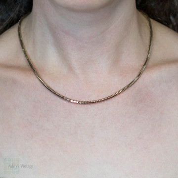 Antique 9ct Snake Chain, Victorian 9k Rose Gold 18 inch Slinky Necklace with Barrel Clasp.