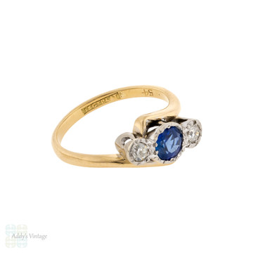 RESERVED Sapphire & Diamond Three Stone Engagement Ring, Vintage Crossover Style 18ct & Platinum.