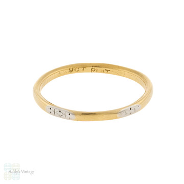 Vintage Two Tone Engraved Wedding Ring, 9ct & Platinum Narrow Band Size M / 6.25.