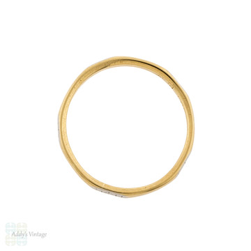 Vintage Two Tone Engraved Wedding Ring, 9ct & Platinum Narrow Band Size M / 6.25.
