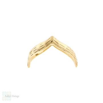 Wishbone 9ct 9k Yellow Gold Band, Vintage 1980s Zig Zag Design Shaped Ladies Ring Size Q.5 / 8.5.