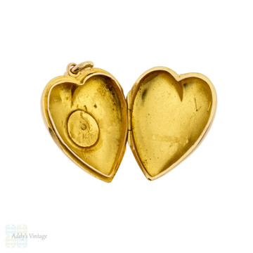 Edwardian Heart Locket, Antique 15ct 15k Gold Pearl Charm Pendant Chester 1900s.