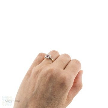 Ruby & Diamond Engagement Ring, Antique Edwardian 18ct Gold & Platinum Cluster Ring.