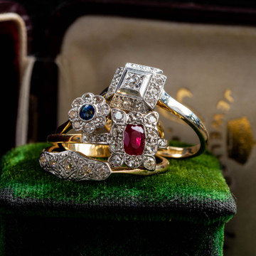 Ruby & Diamond Engagement Ring, Antique Edwardian 18ct Gold & Platinum Cluster Ring.